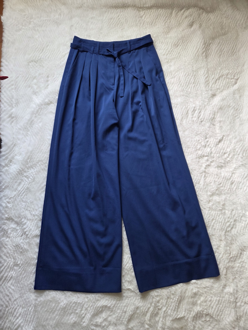 ME+EM Navy Wide-Leg High-Waist Trousers with Tie
